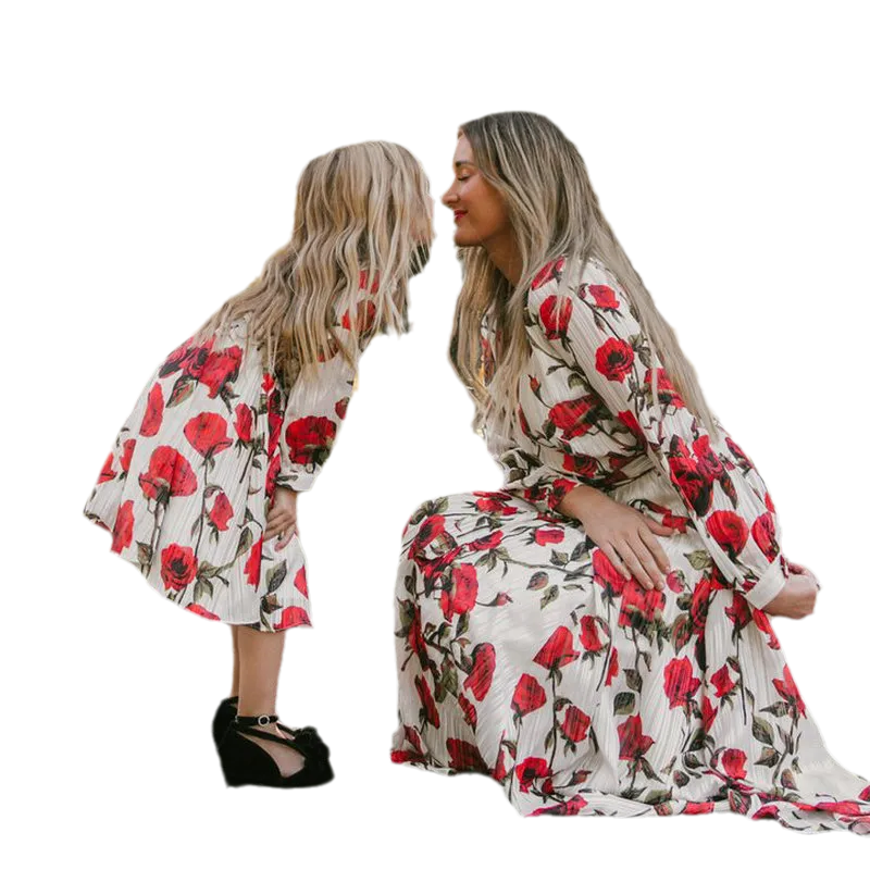 Mom And Daughter Floral Long Sleeve Dress