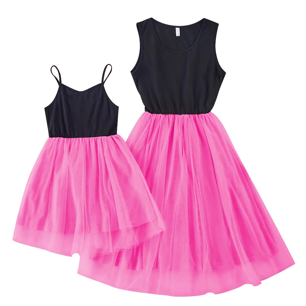Mom and Daughter Dress Pink Patchwork